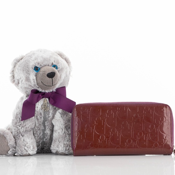 CHRISTIAN DIOR BORDEAUX TROTTER PATENT LEATHER LONG ZIPPY WALLET WITH RARE PURPL - Picture 1 of 15